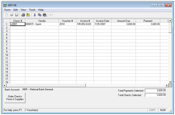 Voucher is added to the Check list