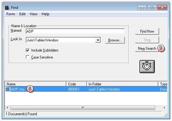 Search results in Find window