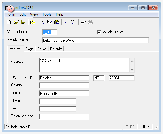 Vendor account window