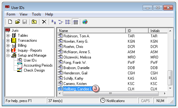 User IDs, select user