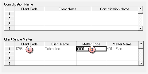 Prebills Consolidation Name OR Matter options