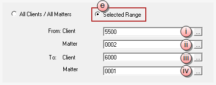 Reprint Prebills, Selected Range options