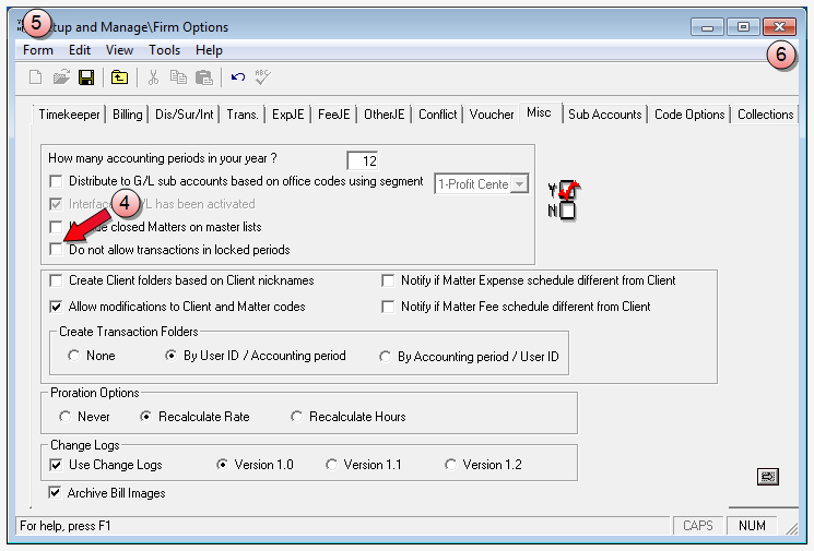 Setup and manage firm options, misc tab