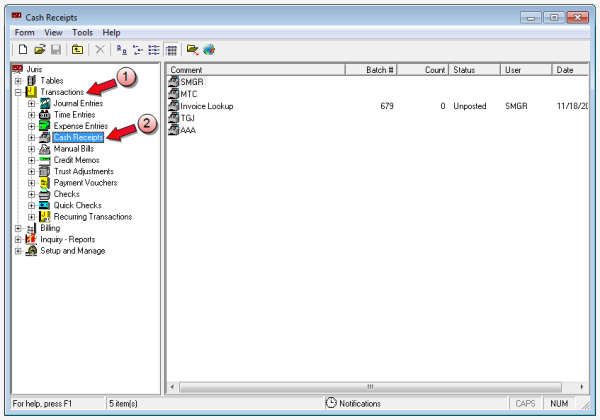transactions, cash receipts