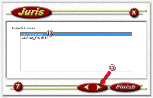 Juris management console, restore - available devices