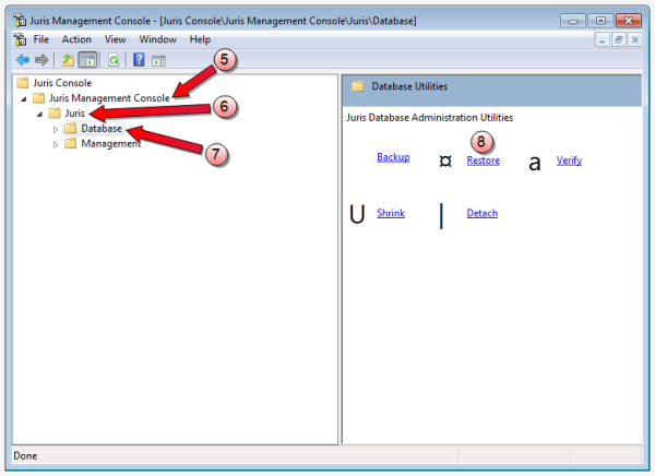 Juris management console - restore option