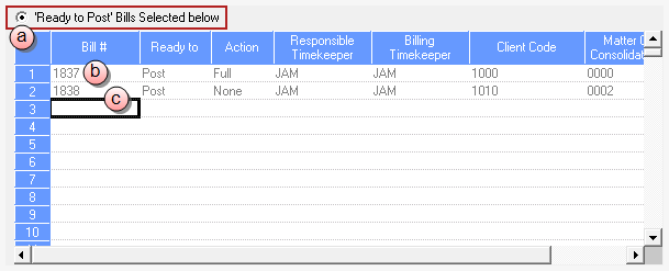 Billing\Post Bills window