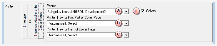 Print Bills, Bills, printer options for Cover Pages