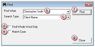 Edit Prebil Find window