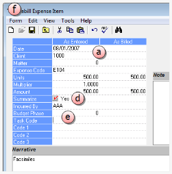 Prebill fee item by expense summary