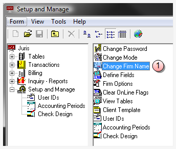 Change Firm Name selection