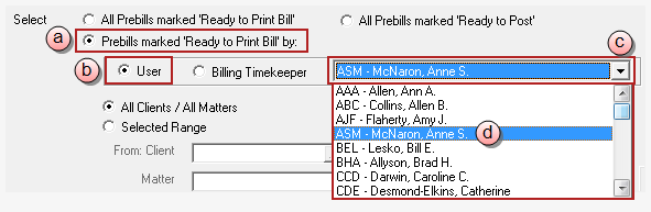 Prebills ready to print bill by specific user options