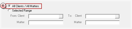 All Clients/All Matters option selection