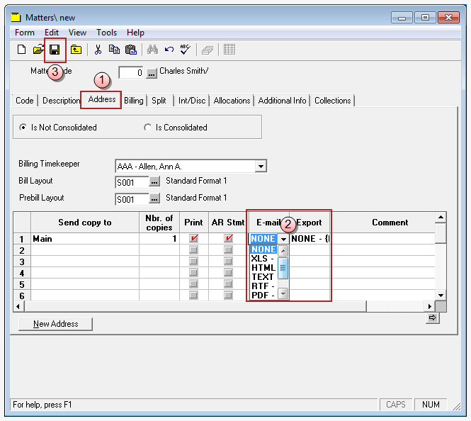 Matters, Address tab