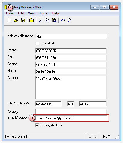 Billing Address, primary address window