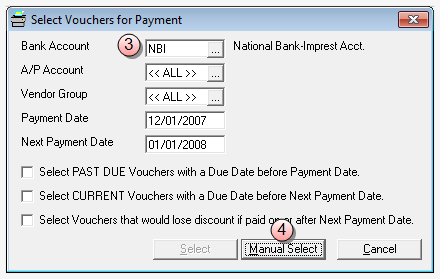 Select Voucher for Payment window