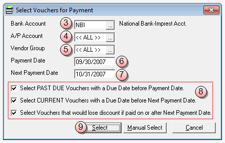 SelectVouchers for Payment window