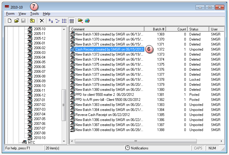 Double-click the period in which the batch reside